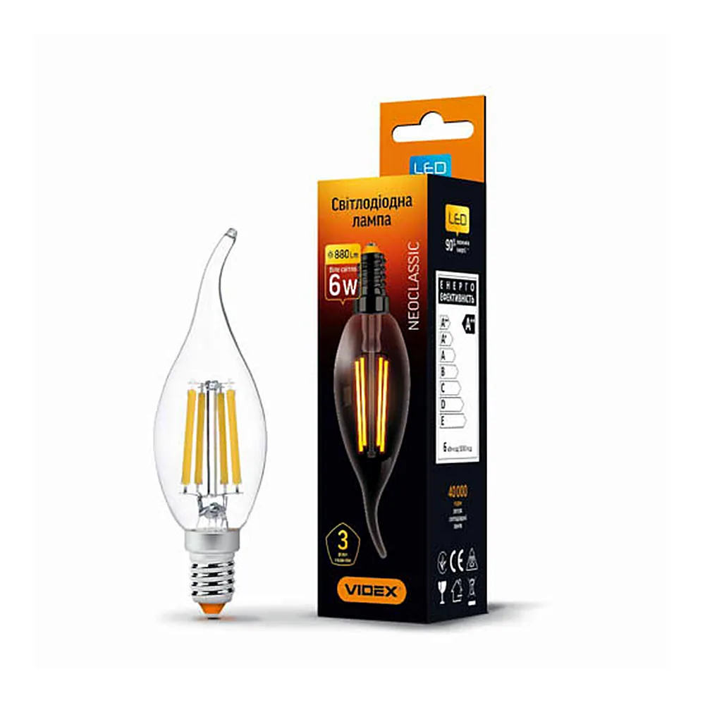LED лампа VIDEX Filament C37Ft 6W E14 4100K