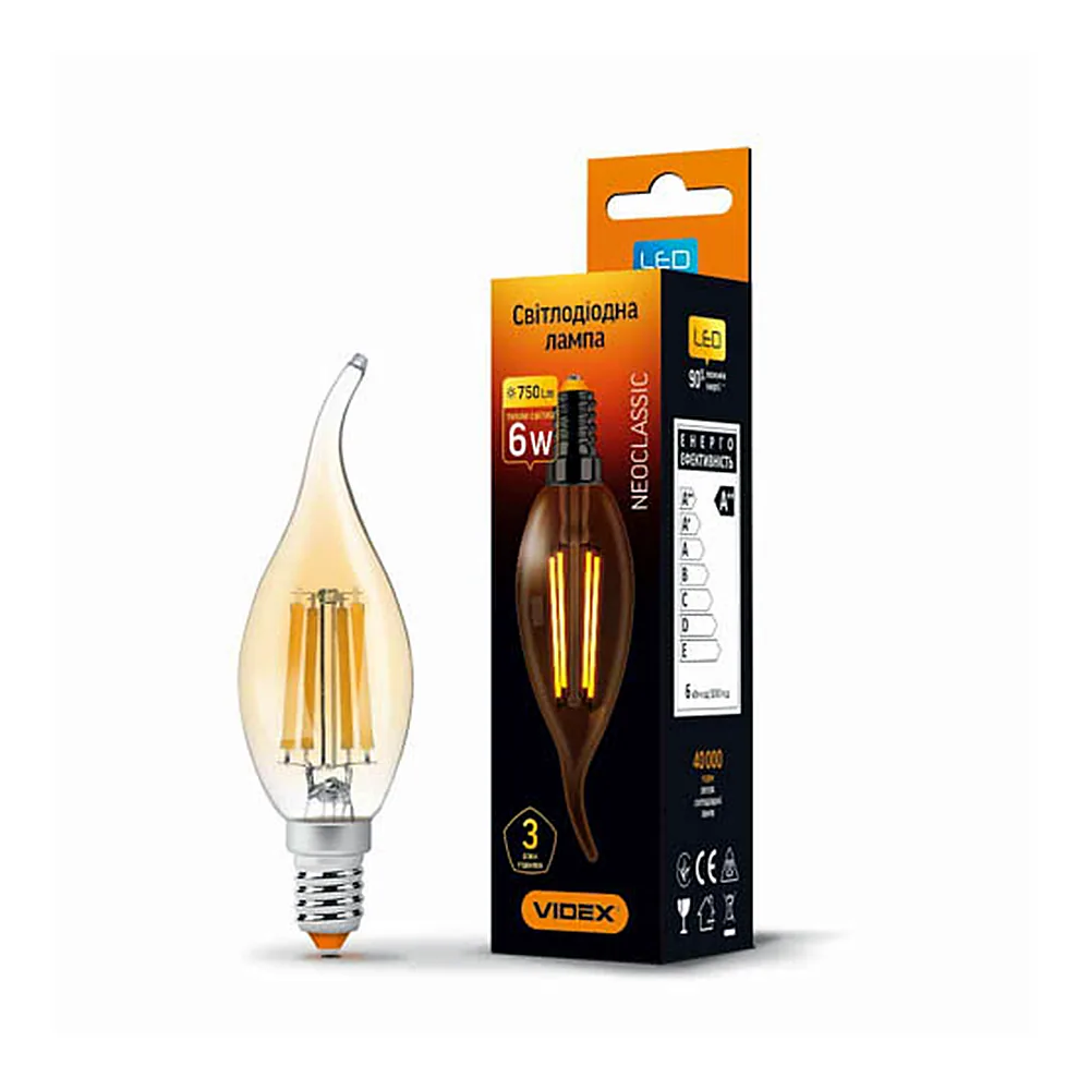 LED лампа VIDEX Filament C37FtA 6W E14 2200K бронза