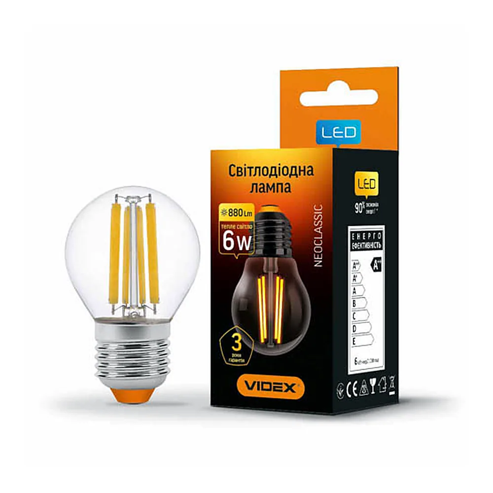 LED лампа VIDEX Filament G45F 6W E27 3000K