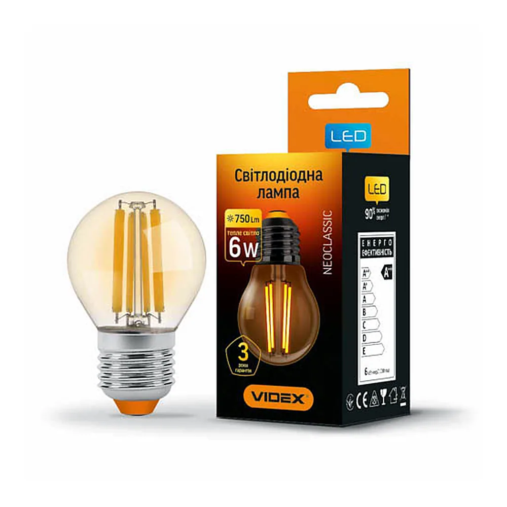 LED лампа VIDEX Filament G45FA 6W E27 2200K бронза