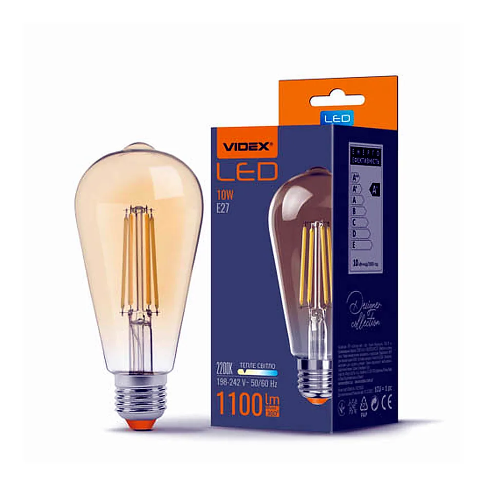 LED лампа VIDEX Filament ST64FA 10W E27 2200K бронза