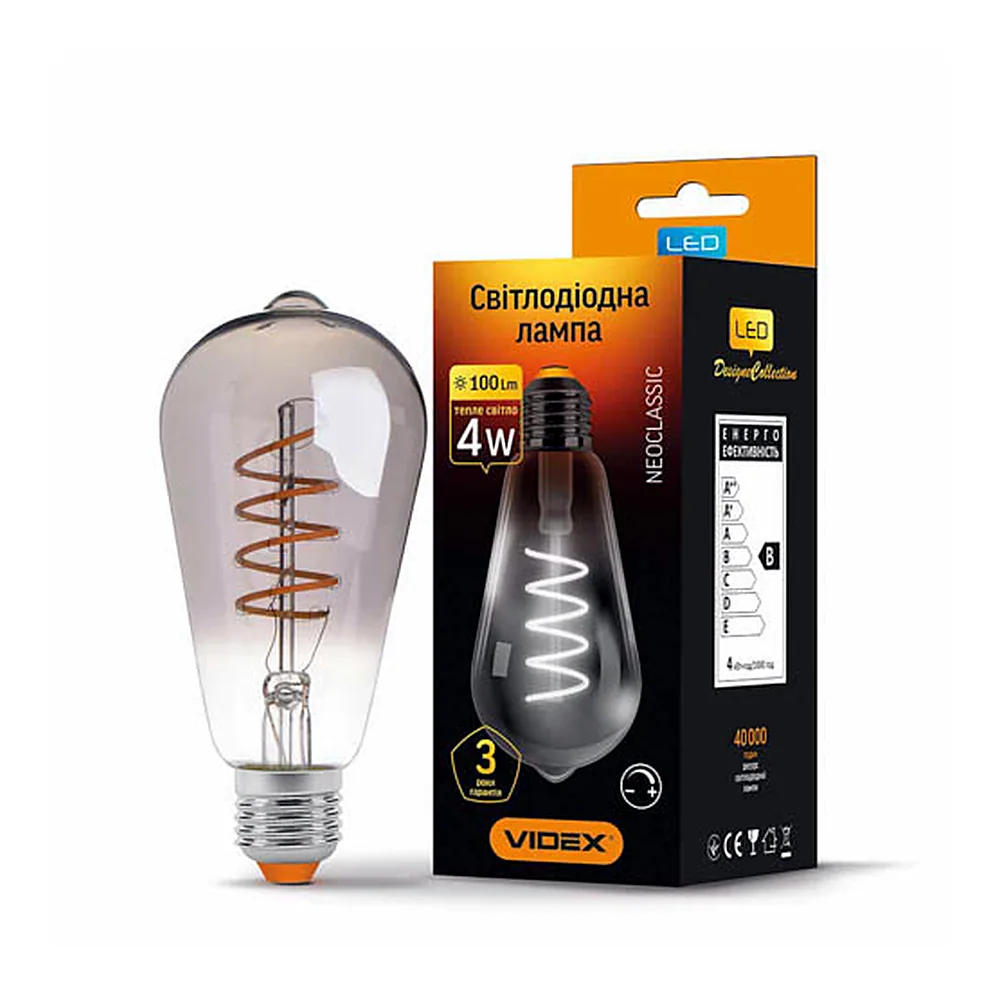 LED лампа VIDEX Filament ST64FGD 4W E27 2100K дімерна графіт