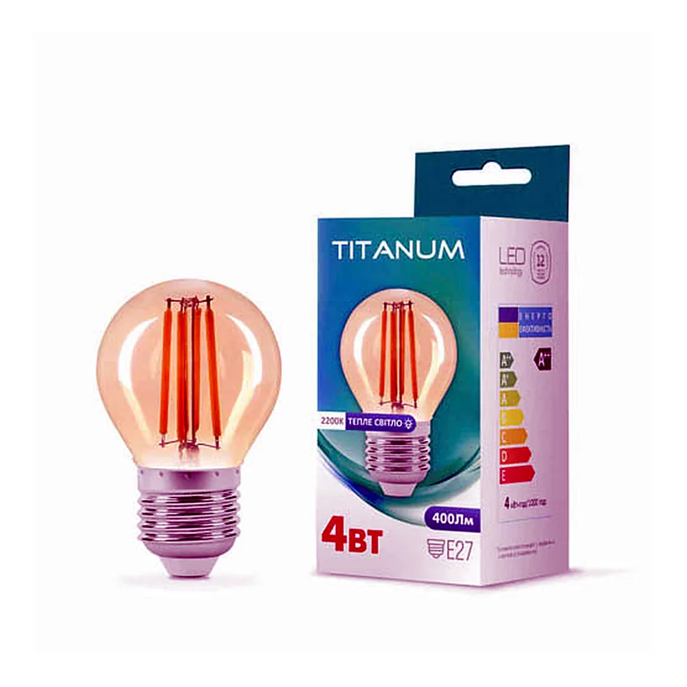 LED лампа TITANUM  Filament G45 4W E27 2200K бронза