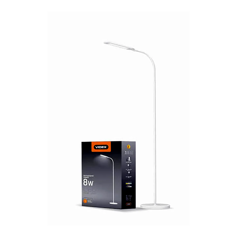 LED торшер підлоговий білий VIDEX TF0702W 8W 3000-5500K