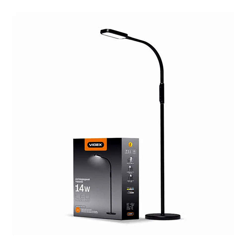 LED торшер чорний VIDEX TF07B 14W 3000-5500K
