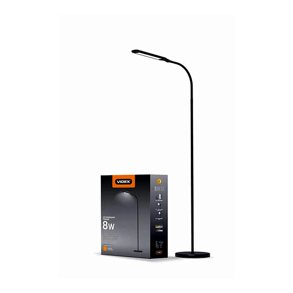 LED торшер чорний VIDEX VL-TF0702B 8W 3000-5500K