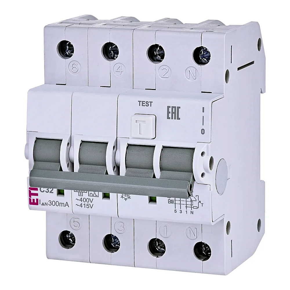 Диф. автоматичний вимикач KZS-4M 3p+N C 32/0,3 тип A (6kA)