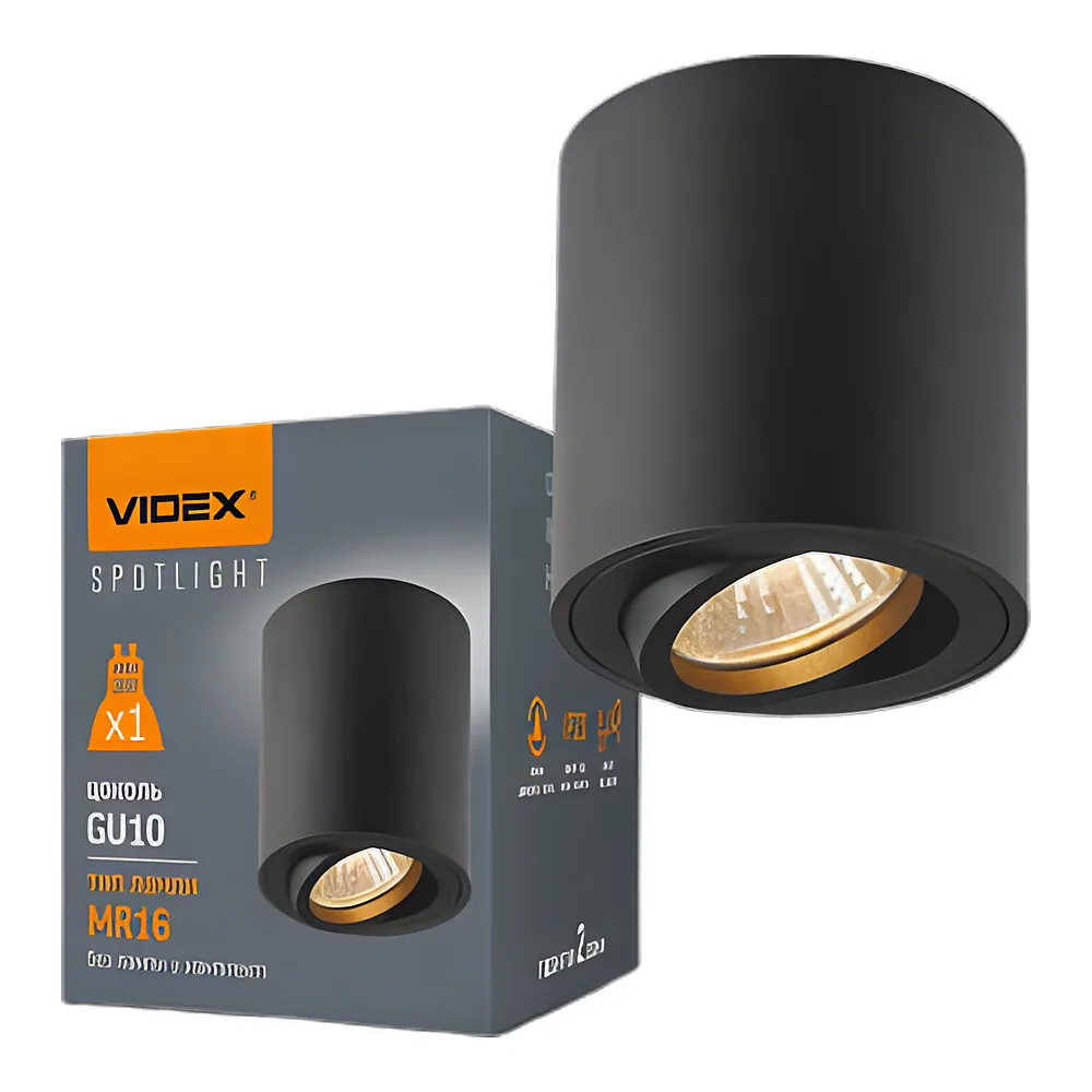 Світильник під лампу GU10 накладний чорний Videx VL-SPF12A-B