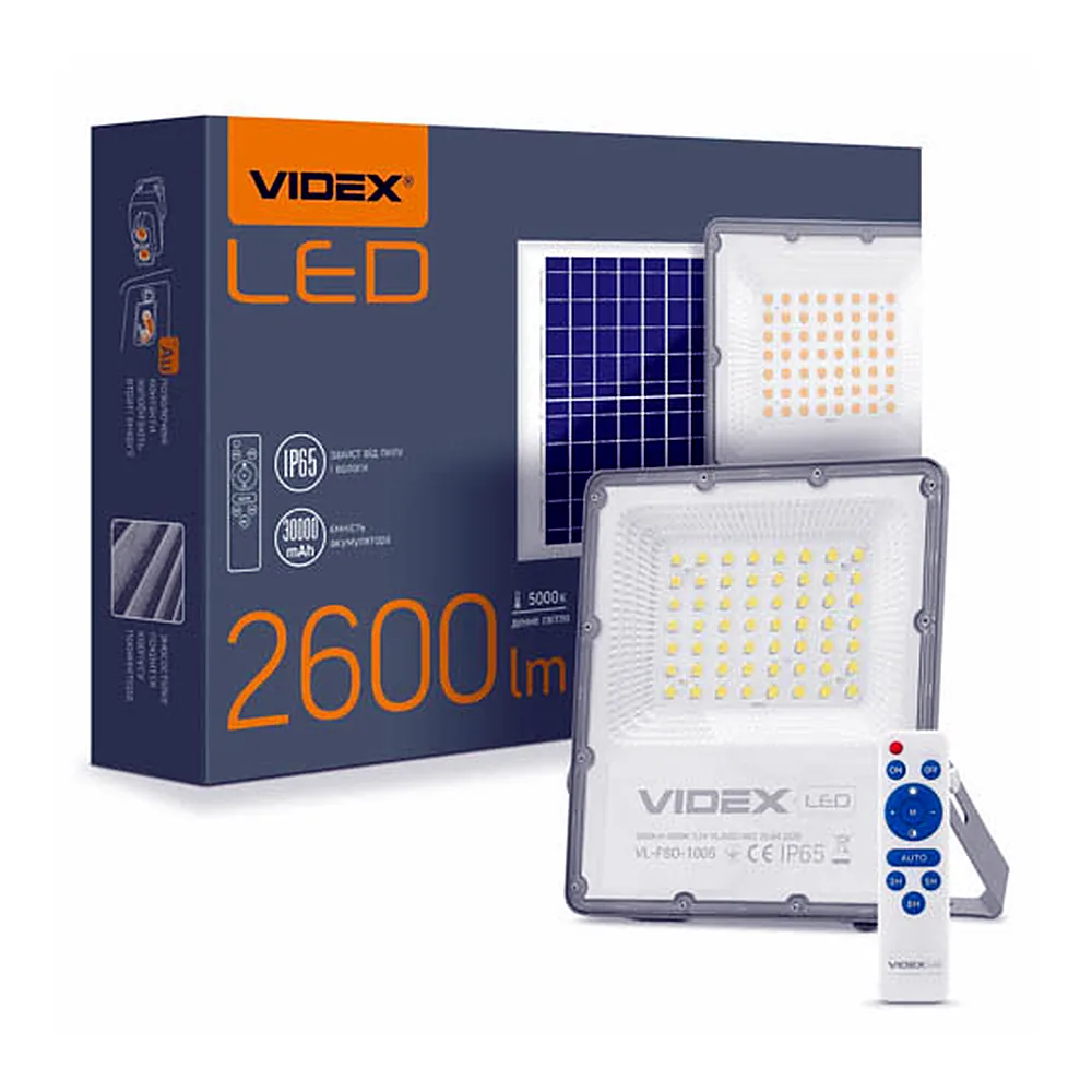 LED прожектор автономний VIDEX 30W 5000K