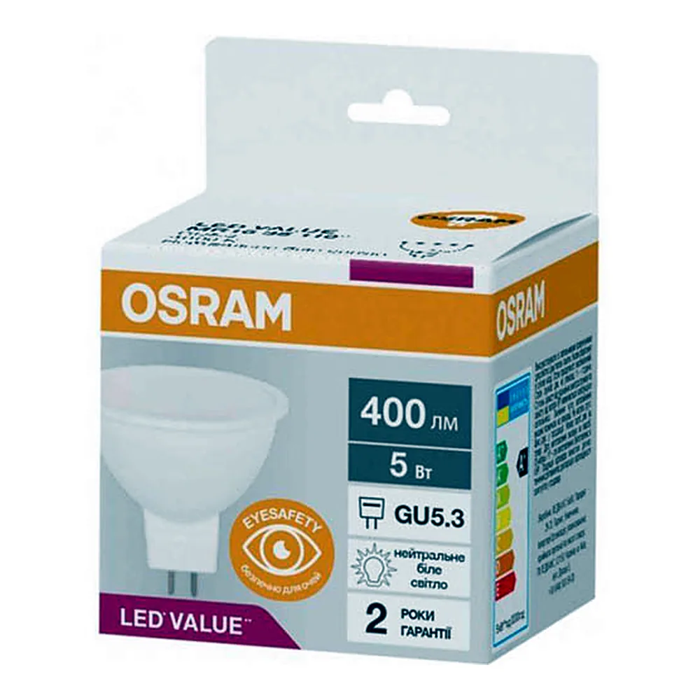 Лампа LED MR16 35 5W/840 400Lm 230V GU5.3 OSRAM