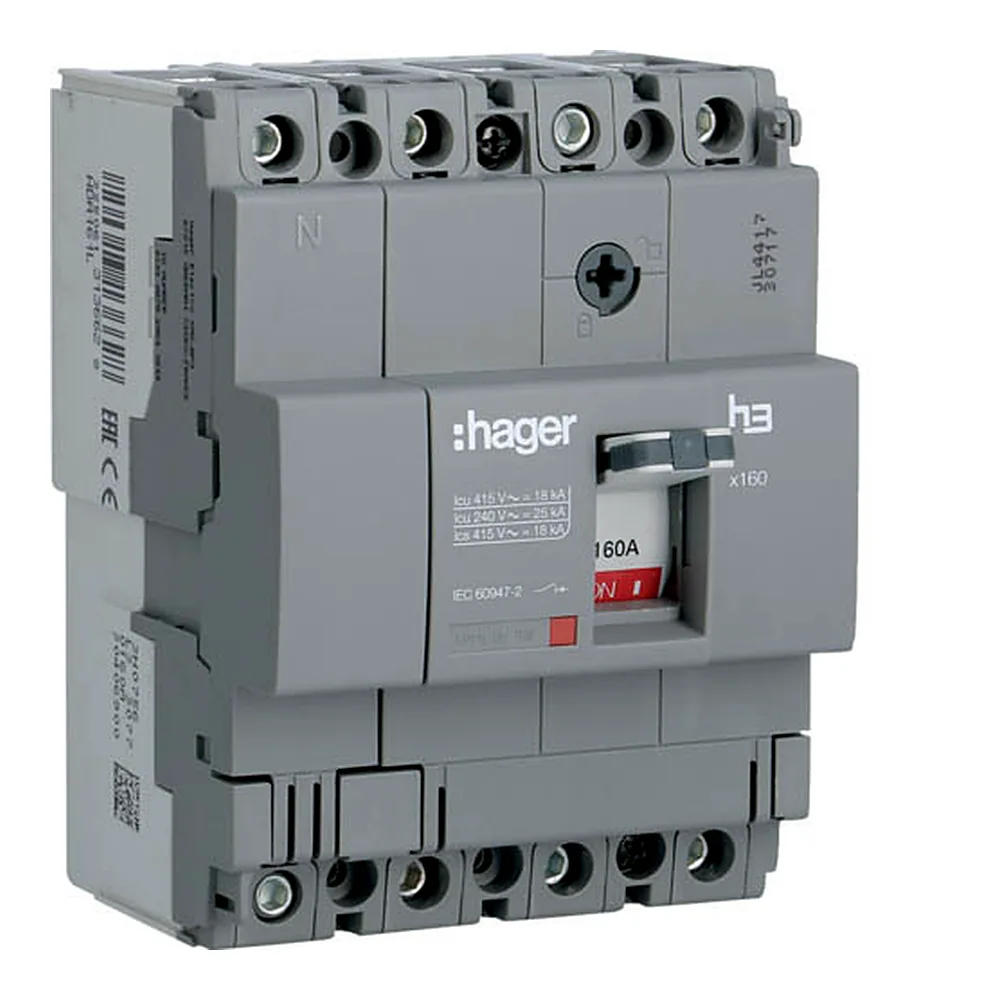 Автоматичний вимикач x160, In=160А, 4п, 18kA, Тфікс./Мфікс., Hager