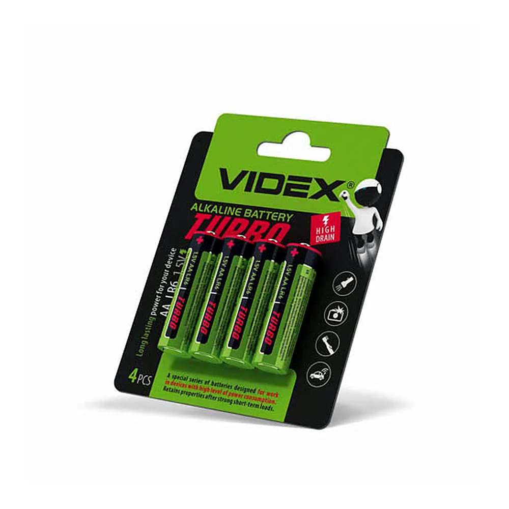 Батарейка лужна Videx LR6/AA Turbo 4шт BLISTER
