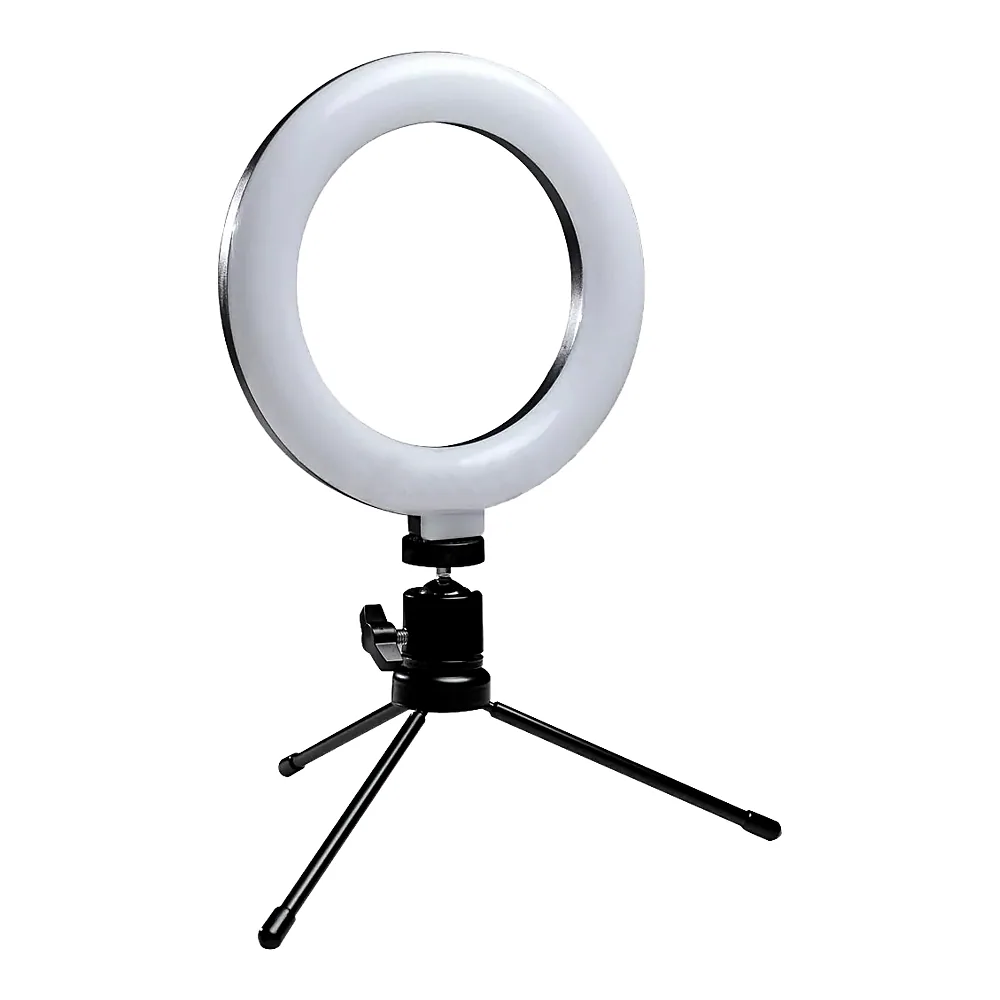 Світильник кільцевий LED L6, 8W,CCT 6000K-4500K-3000K, d16 см знастільним штативом, пластик, біла,