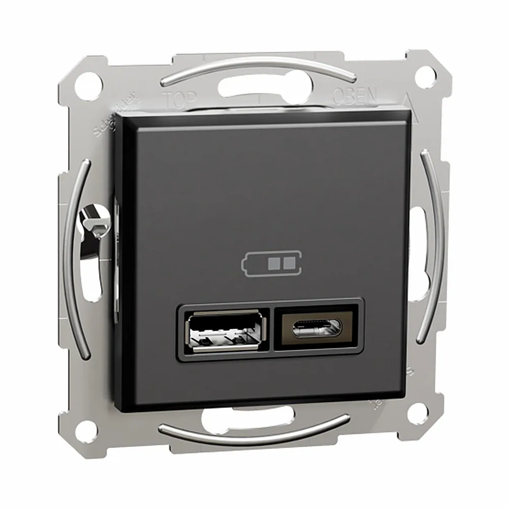 Зарядка подвійна USB type A+C 2.4 А, Asfora (антрацит)