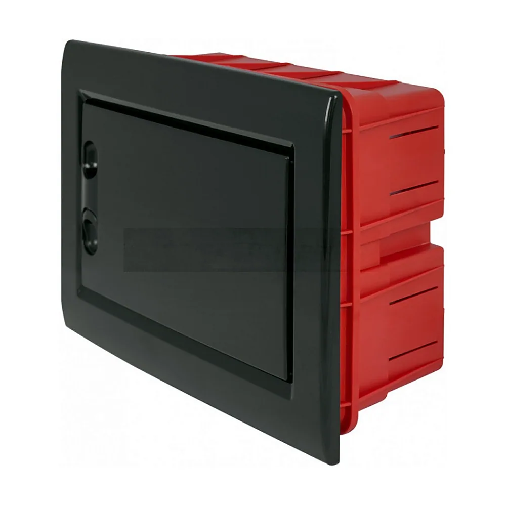 Корпус пластиковий на 8 модулів e.plbox.pro.w.08b.black вбудованний, чорний з непрозорими дверцятами IP40, E.NEXT