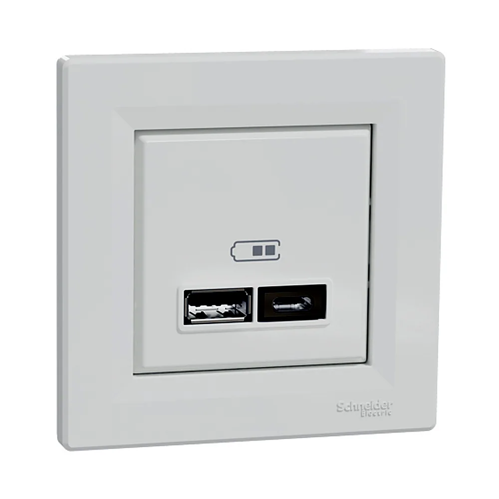Розетка подвійна USB  2,4A біла Asfora, Schneider Electric
