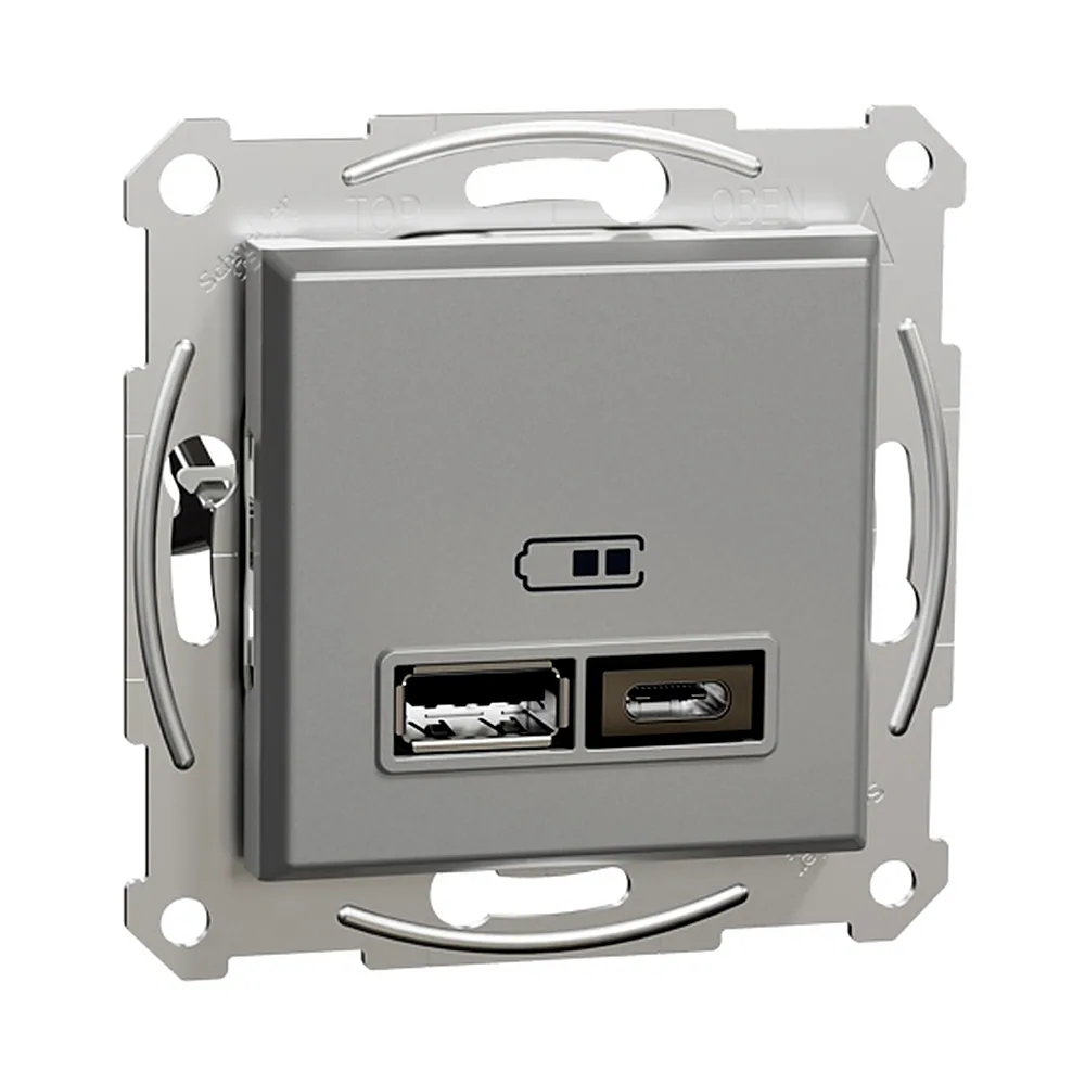 Розетка подвійна USB  2,4A алюміній Asfora, Schneider Electric