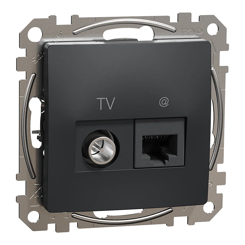 Розетка RJ45 категорія 6 UTP/TV з індикатором Sedna Design чорна Schneider Electric SDD114469T