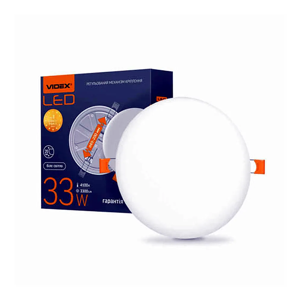 LED світильник безрамковий круглий VIDEX 33W 4100K