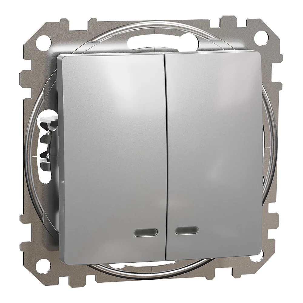 Вимикач з підсвіткою 2-клавішний Sedna Design алюміній Schneider Electric SDD113105L