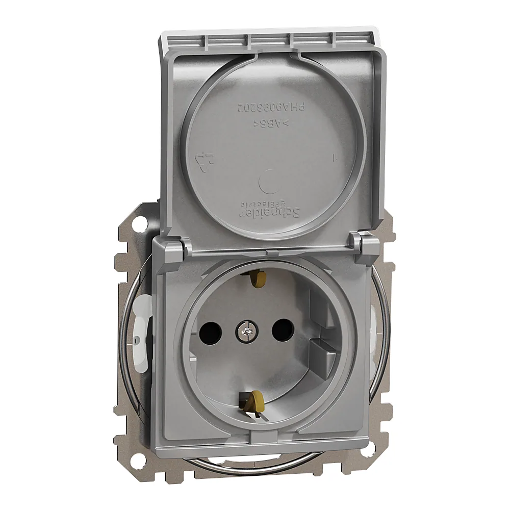 Розетка з заземленням зі шторками та з кришкою IP44 Sedna Design алюміній Schneider Electric SDD213024