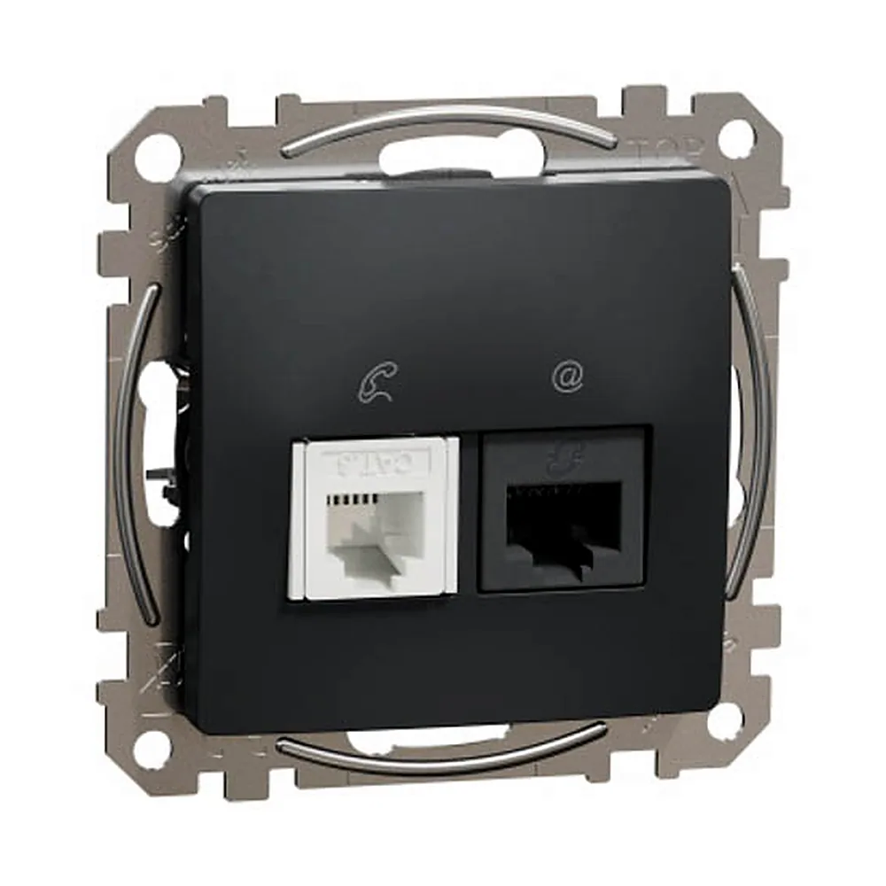 Розетка телекомунікаційна RJ45+RJ11 6UTP Sedna Design чорний
