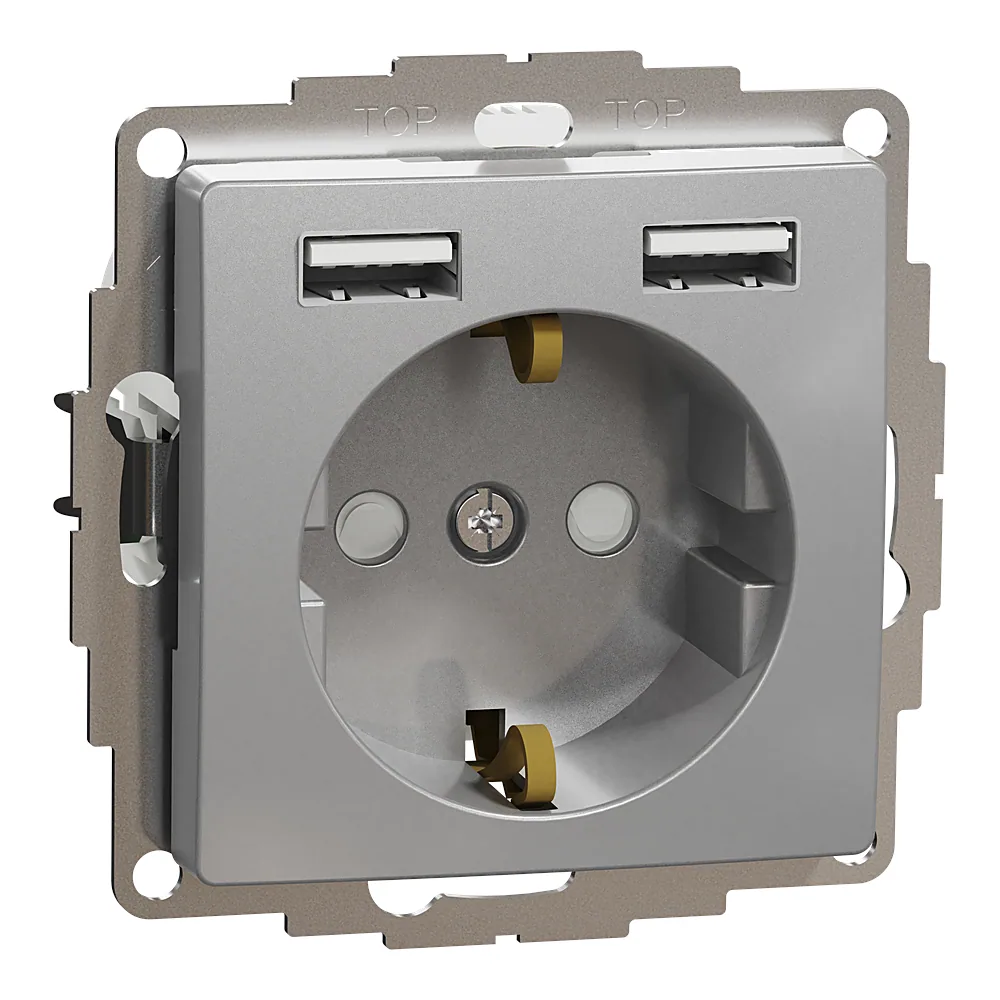 Розетка з заземленням + 2 USB тип А Sedna Design алюміній Schneider Electric SDD113052