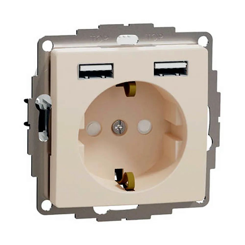 Розетка з заземленням + 2 USB тип А SE Sedna Design бежевий