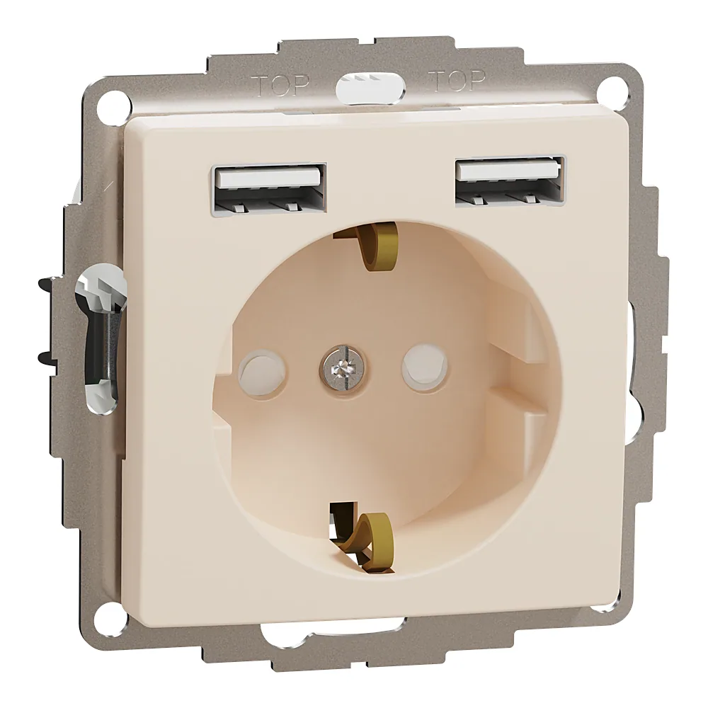Розетка з заземленням + 2 USB тип А Sedna Design бежева Schneider Electric SDD112052