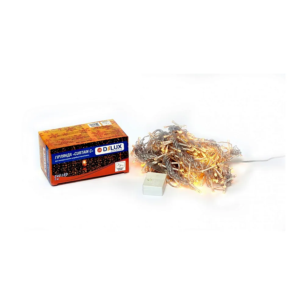 Гірлянда внутр._DELUX_CURTAIN С_240LED 2х2m тепл.біл/проз IP20