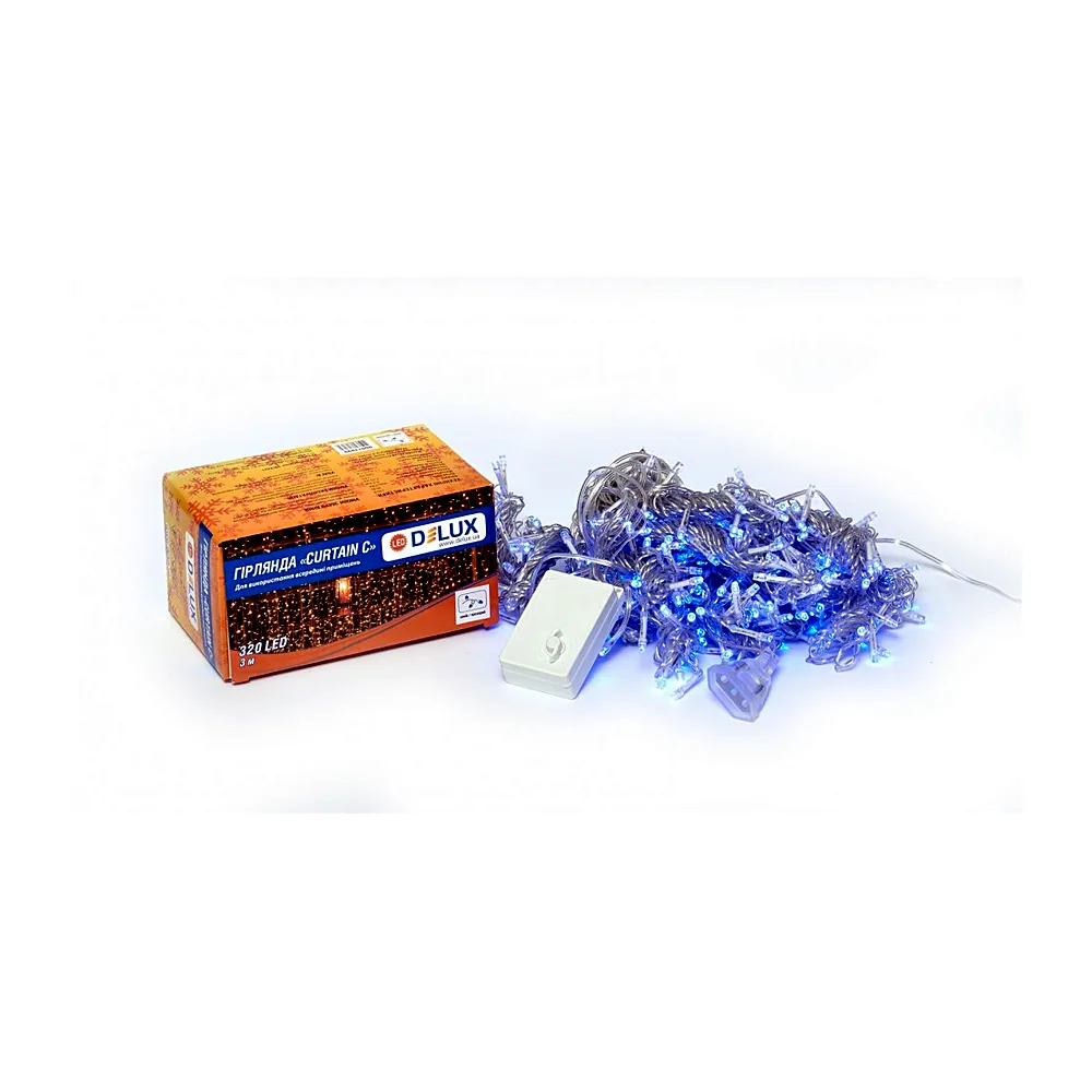 Гірлянда внутр._DELUX_CURTAIN С_320LED 3х3m син/проз IP20
