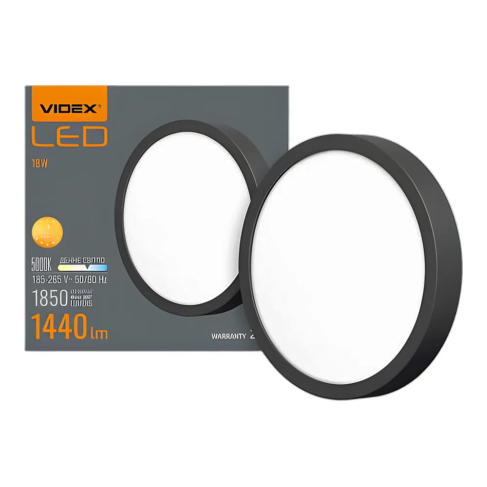 Світильник круглий накладний 18 Вт 5000 K чорний LED Videx VL-DLRS-185B