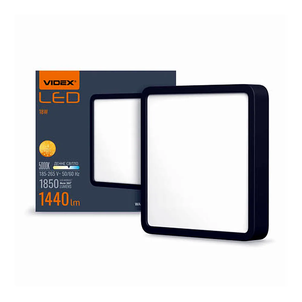LED Світильник накладний квадрат VIDEX 18W 5000K Black