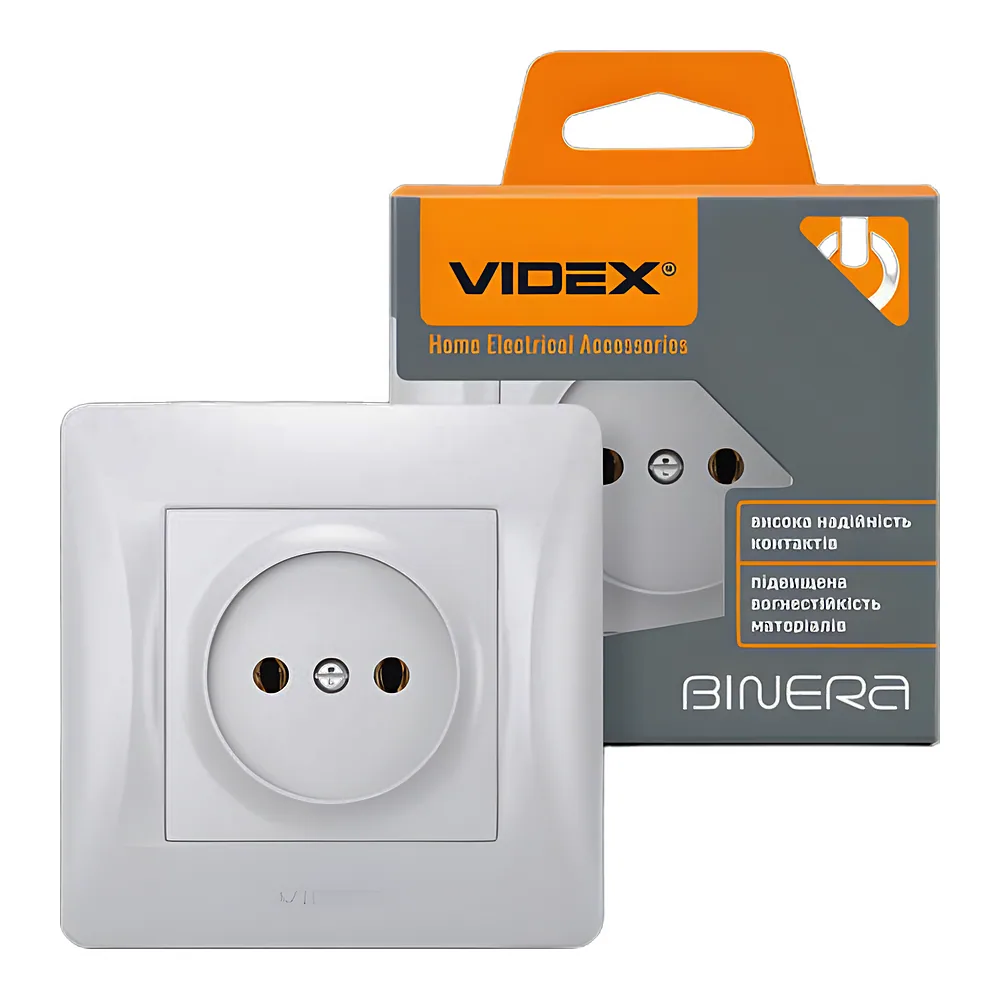 Розетка BINERA одинарна срібний шовк Videx VF-BNSK1-SS