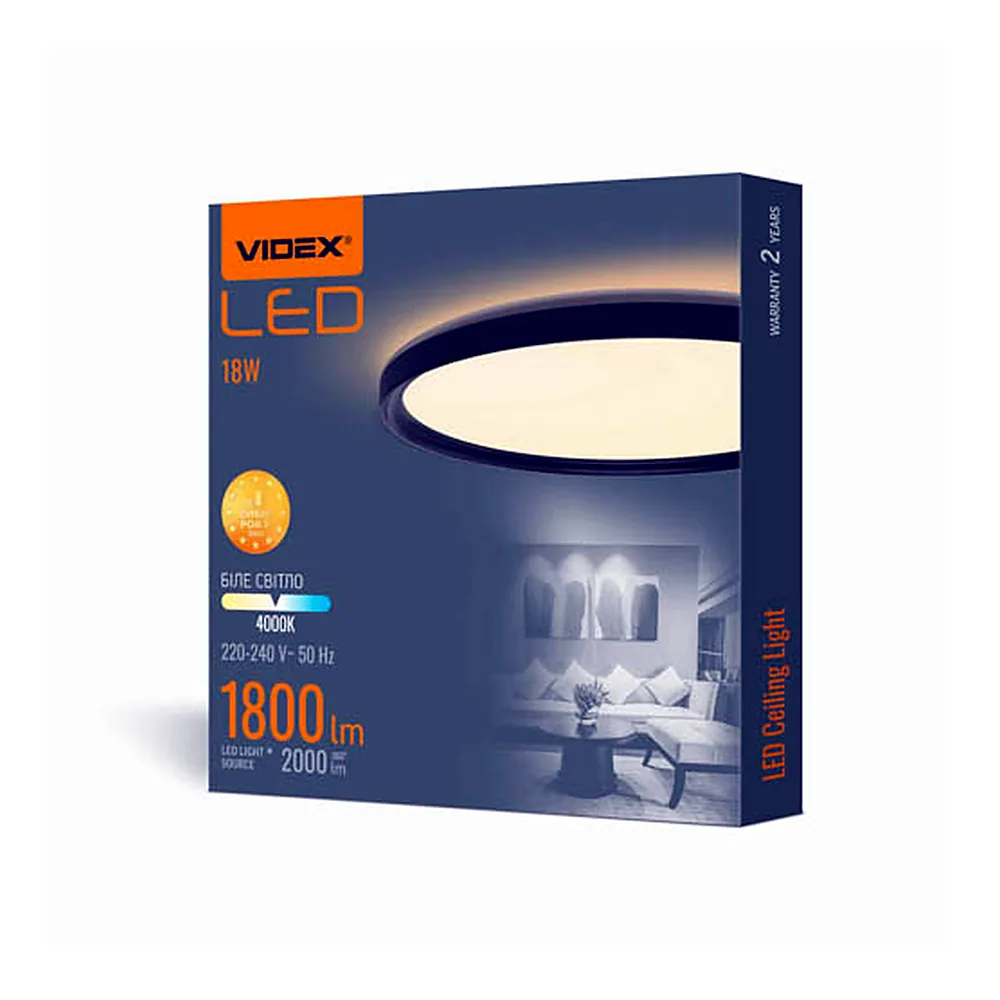 LED світильник з декоративною підсвіткою VIDEX 18W 4000K Чорний