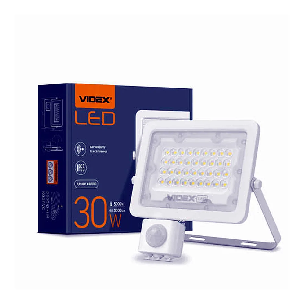 LED прожектор VIDEX F2e 30W 5000K з датчиком руху та освітленості