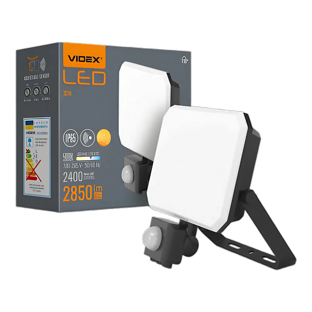 Світлодіодний прожектор F3 30 Вт 5000 K з датчиком руху 220 В чорний Videx VLE-F3-0305B-S