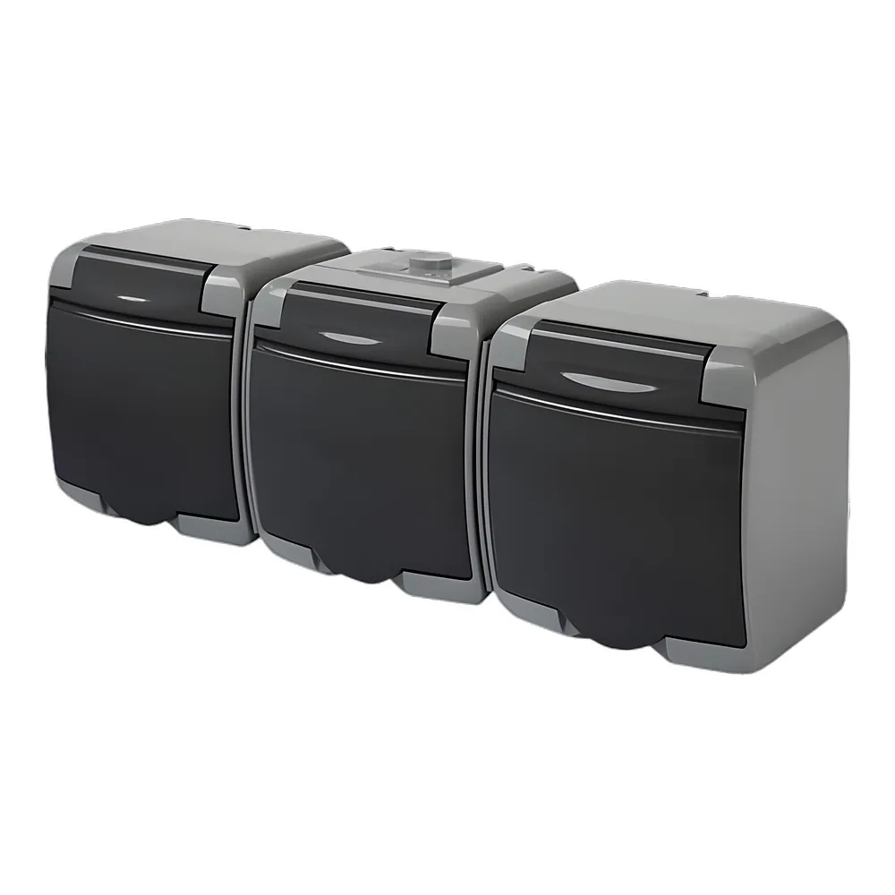 Розетка Schuko 3-постова сіра з графітовою кришкою IP54 RHE-3s-SRG ETI 4668108