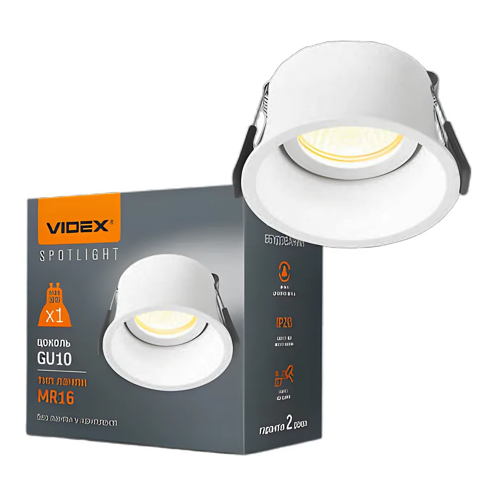 Світильник під лампу GU10 врізний Круглий білий Videx VL-SPF08R-W