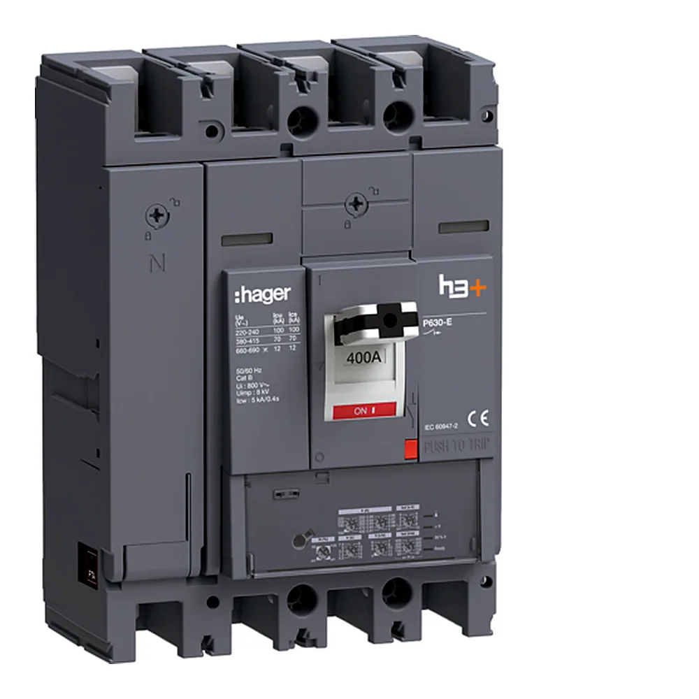 Автоматичний вимикач h3+, P630, In=400A, 4п, 70kA, LSI