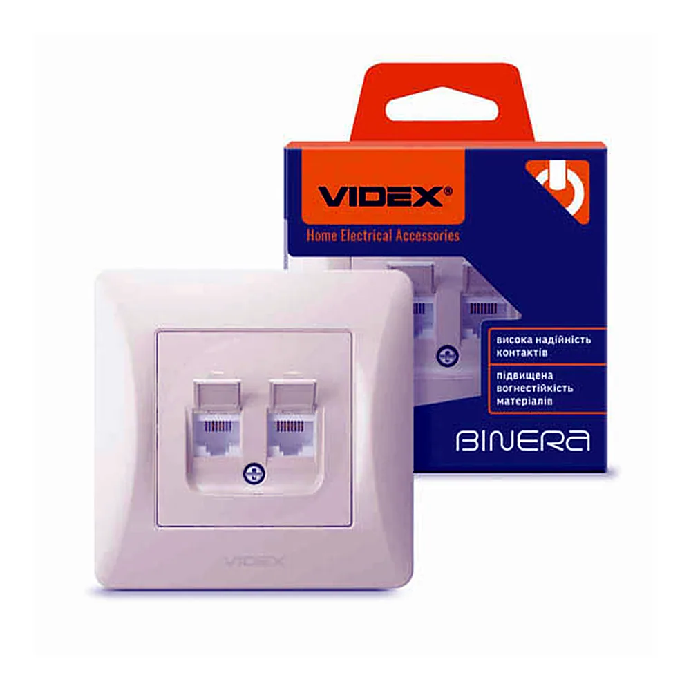 Розетка CAT6+CAT3 подвійна кремова VIDEX BINERA
