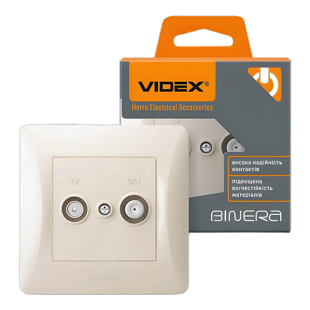 Розетка BINERA TV+SAT кінцева кремова Videx VF-BNSK2TVSATE-CR