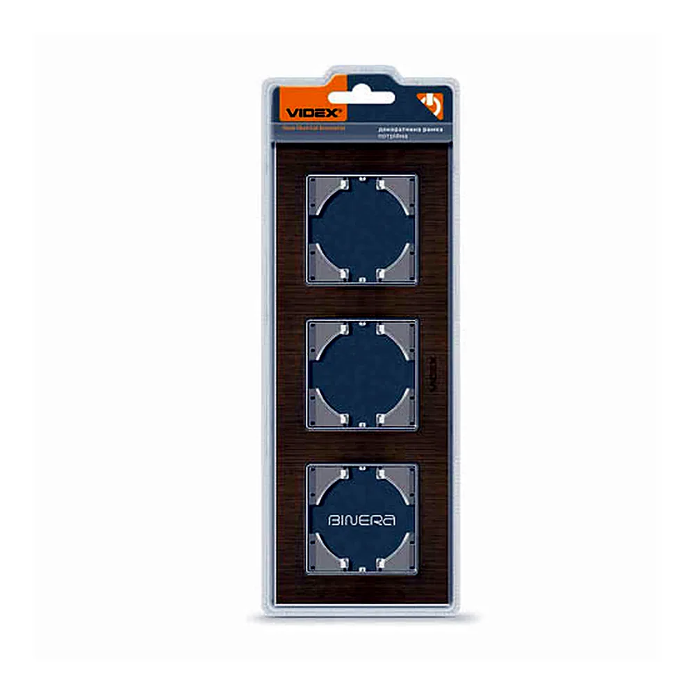 Рамка шоколадний алюміній на 3 місця вертикальна VIDEX BINERA