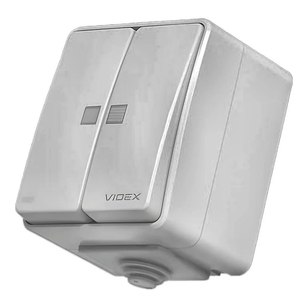 Вимикач BINERA зовнішній 2-клавішний з підсвіткою IP65 сірий Videx VF-BNW12L-G
