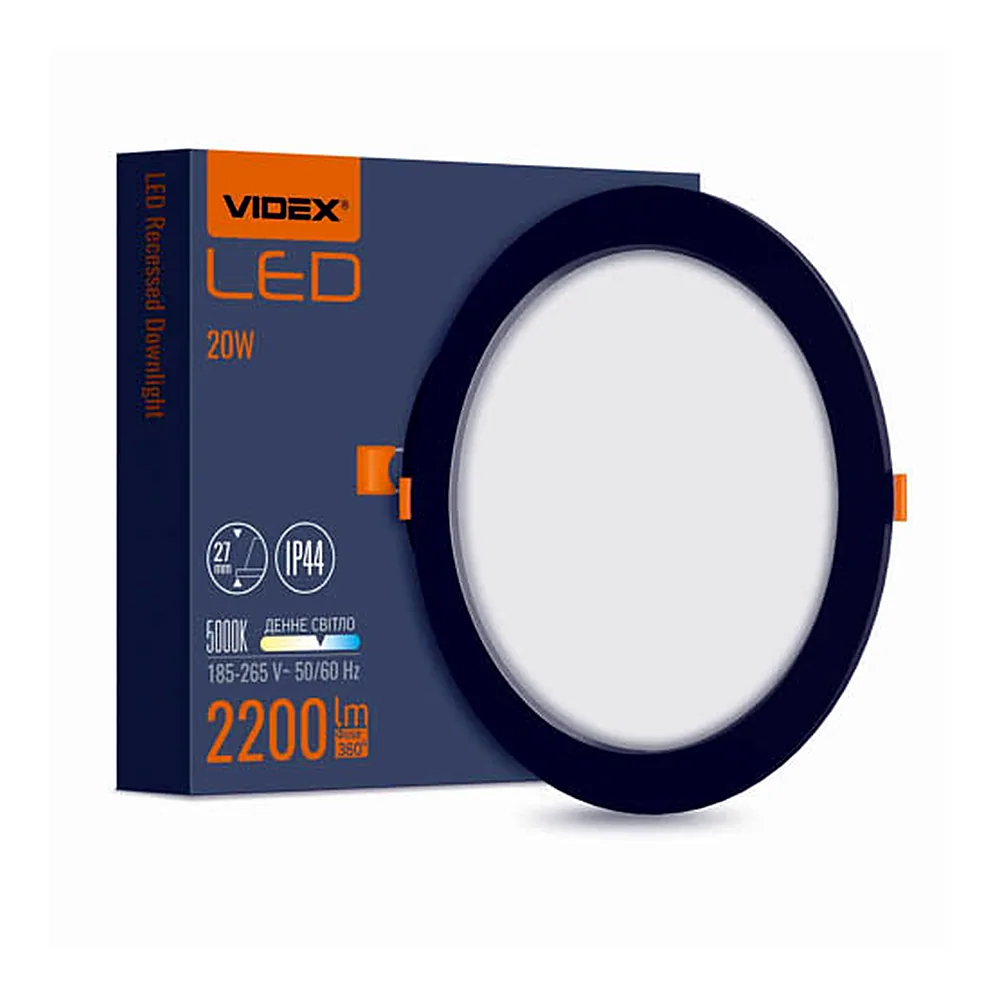 LED світильник Back вбудований круглий VIDEX 20W 5000K Black