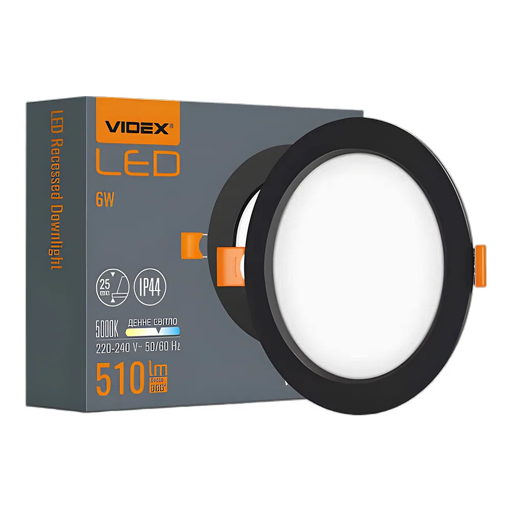 Світильник вбудований круглий Back 6 Вт 5000 K чорний Videx VL-DLBR-065B