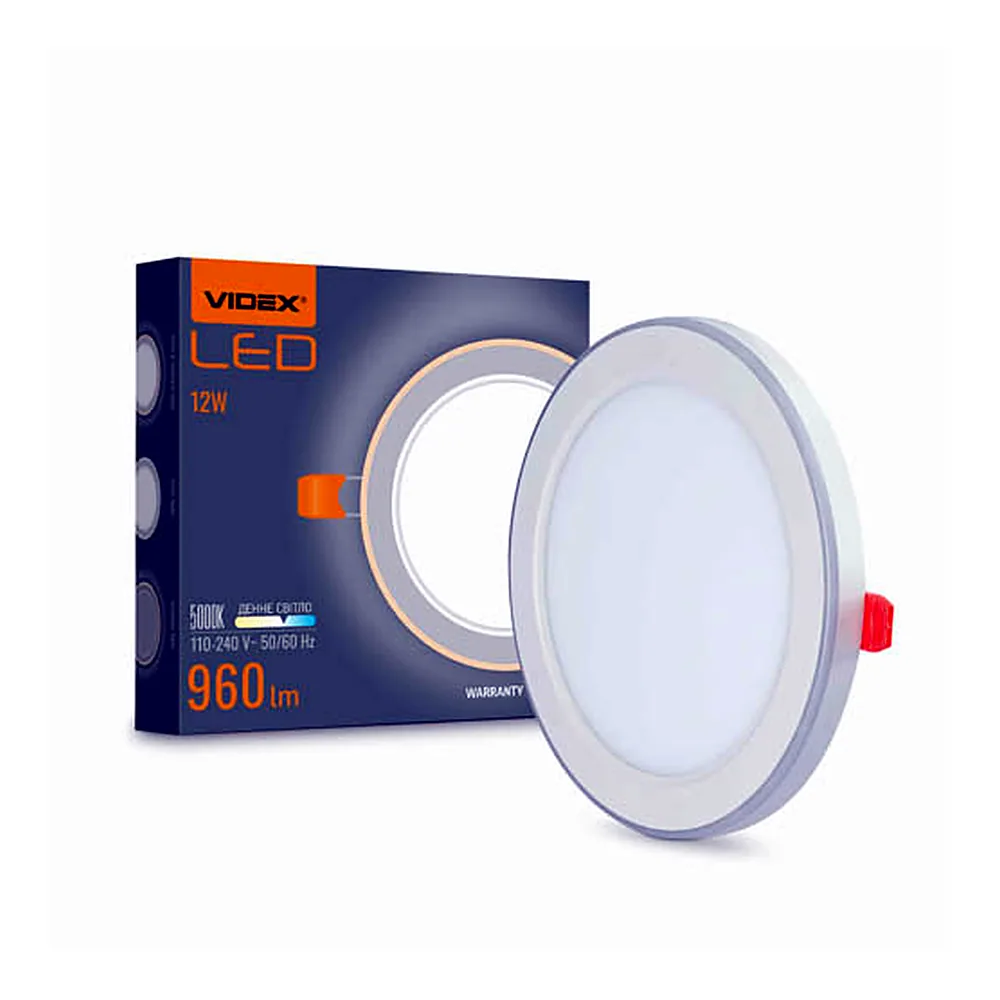 LED світильник вбудований з декоративною підсвіткою VIDEX DL4R 12W+4W 5000K+2700K 220V