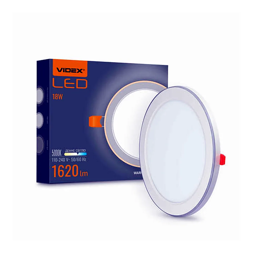 LED світильник вбудований з декоративною підсвіткою VIDEX DL4R 18W+6W 5000K+2700K 220V