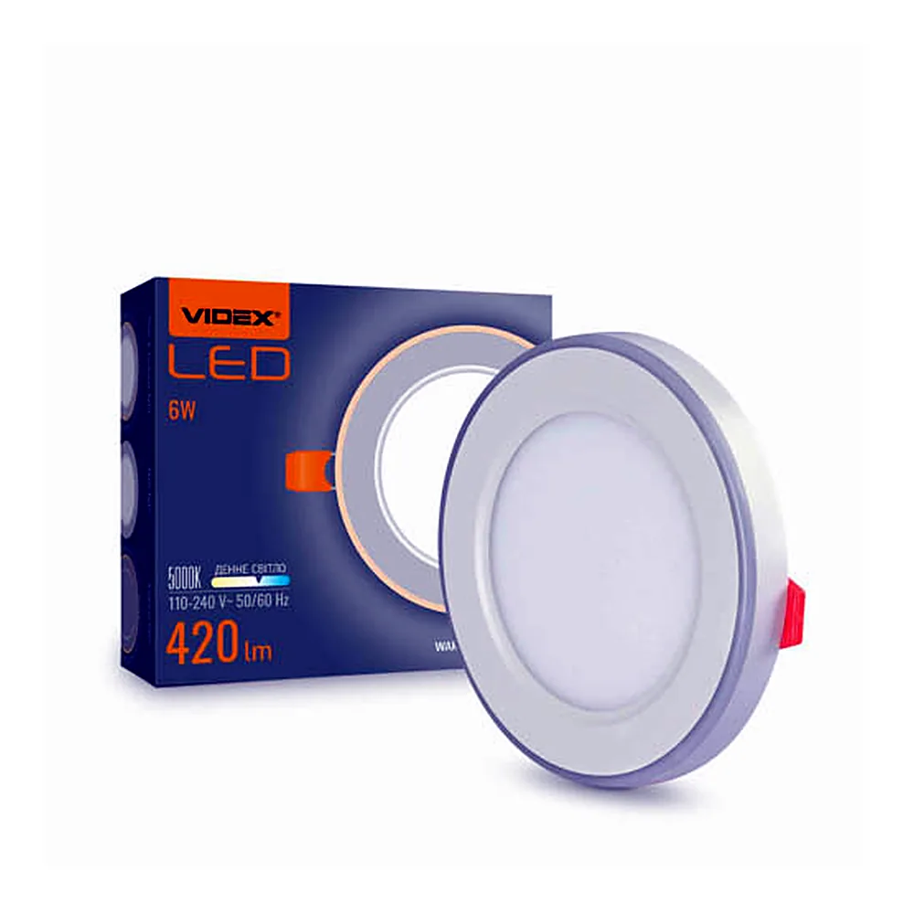 LED світильник вбудований з декоративною підсвіткою VIDEX DL4R 6W+3W 5000K+2700K 220V