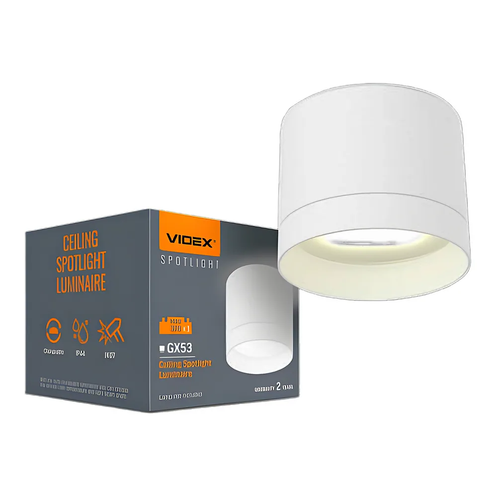 Світильник IP44 під лампу GX53 накладний білий Videx VL-SPF19A-W